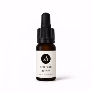 Bruin glazen pipetflesje met sterke 25% CBD olie op een schone achtergrond