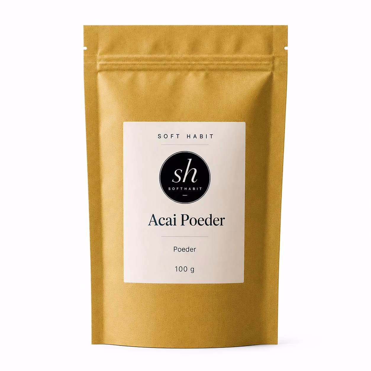 Soft Habit Acai Poeder 100 g op een witte achtergrond