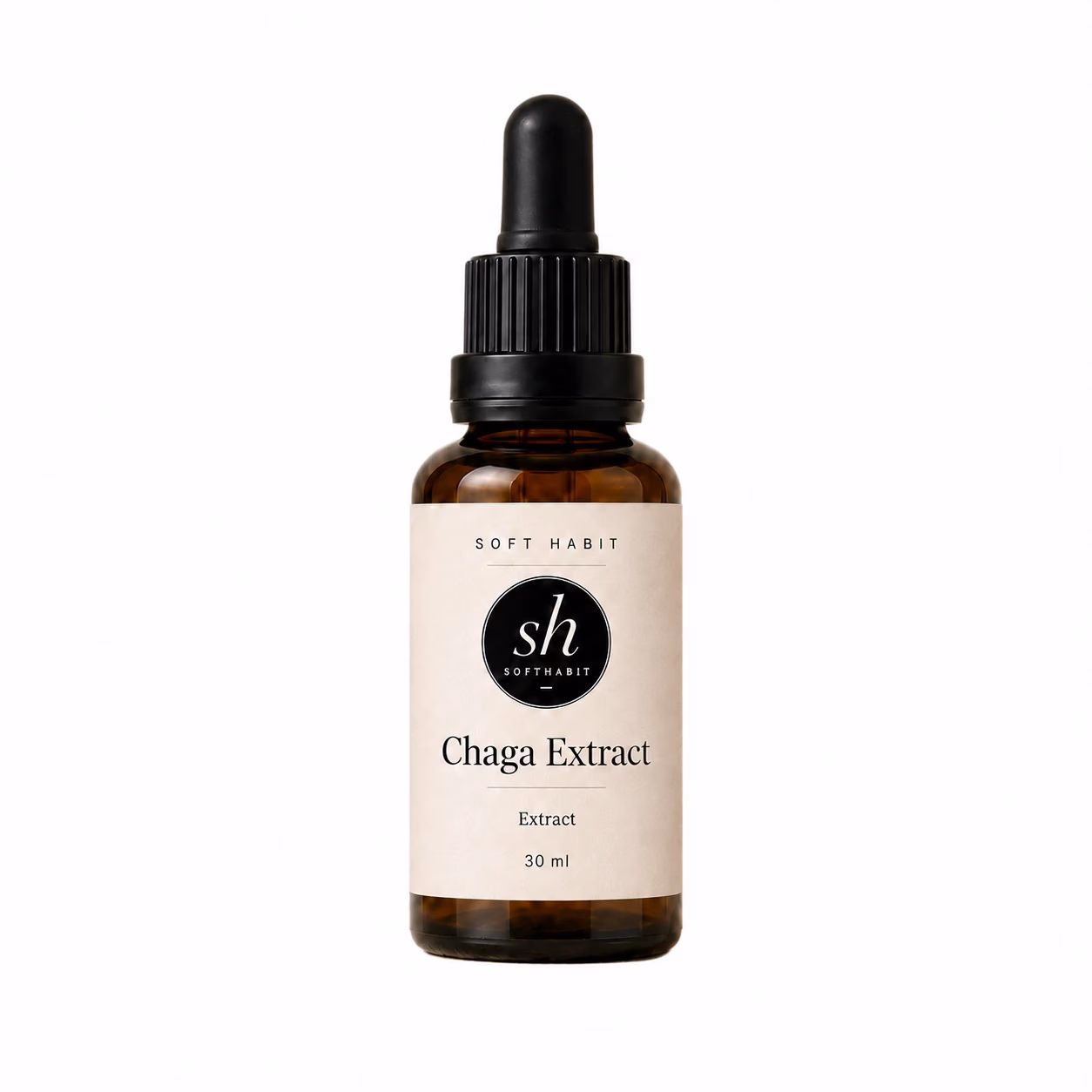 Soft Habit Chaga Extract op een witte achtergrond