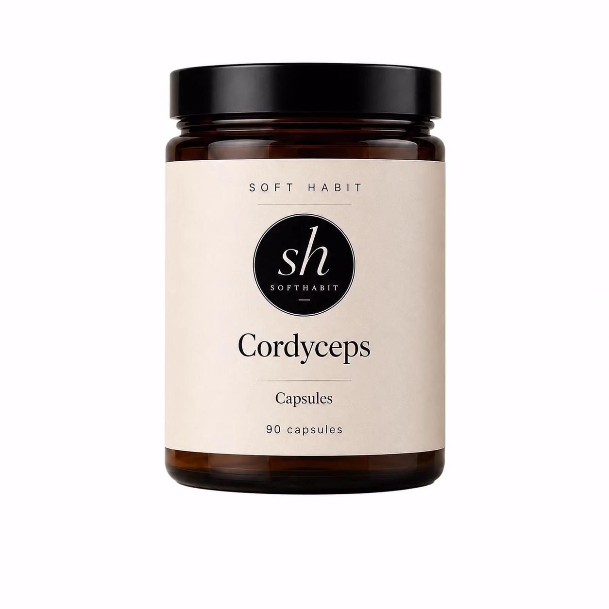 Soft Habit Cordyceps Capsules op een witte achtergrond