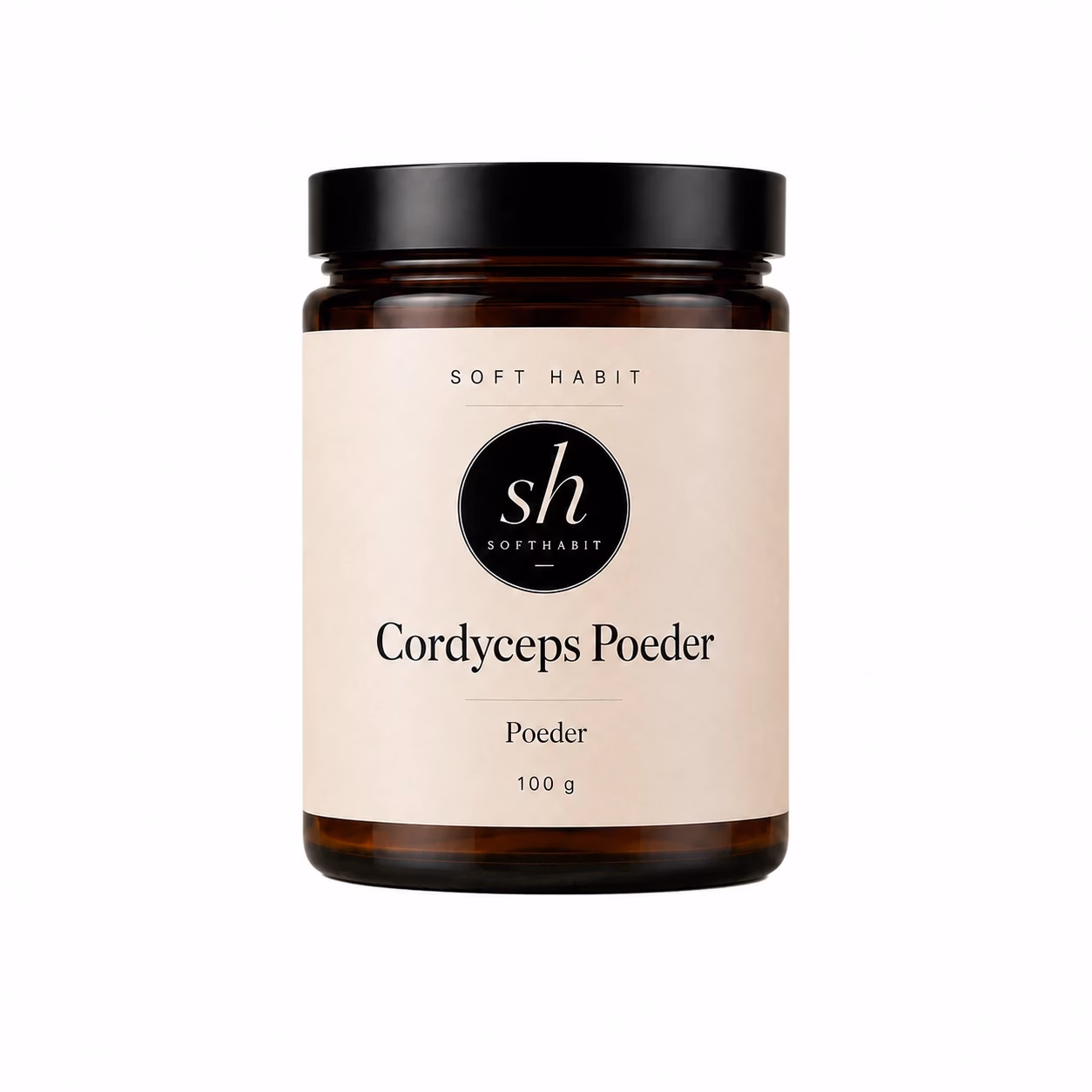 Soft Habit Cordyceps Poeder op een witte achtergrond
