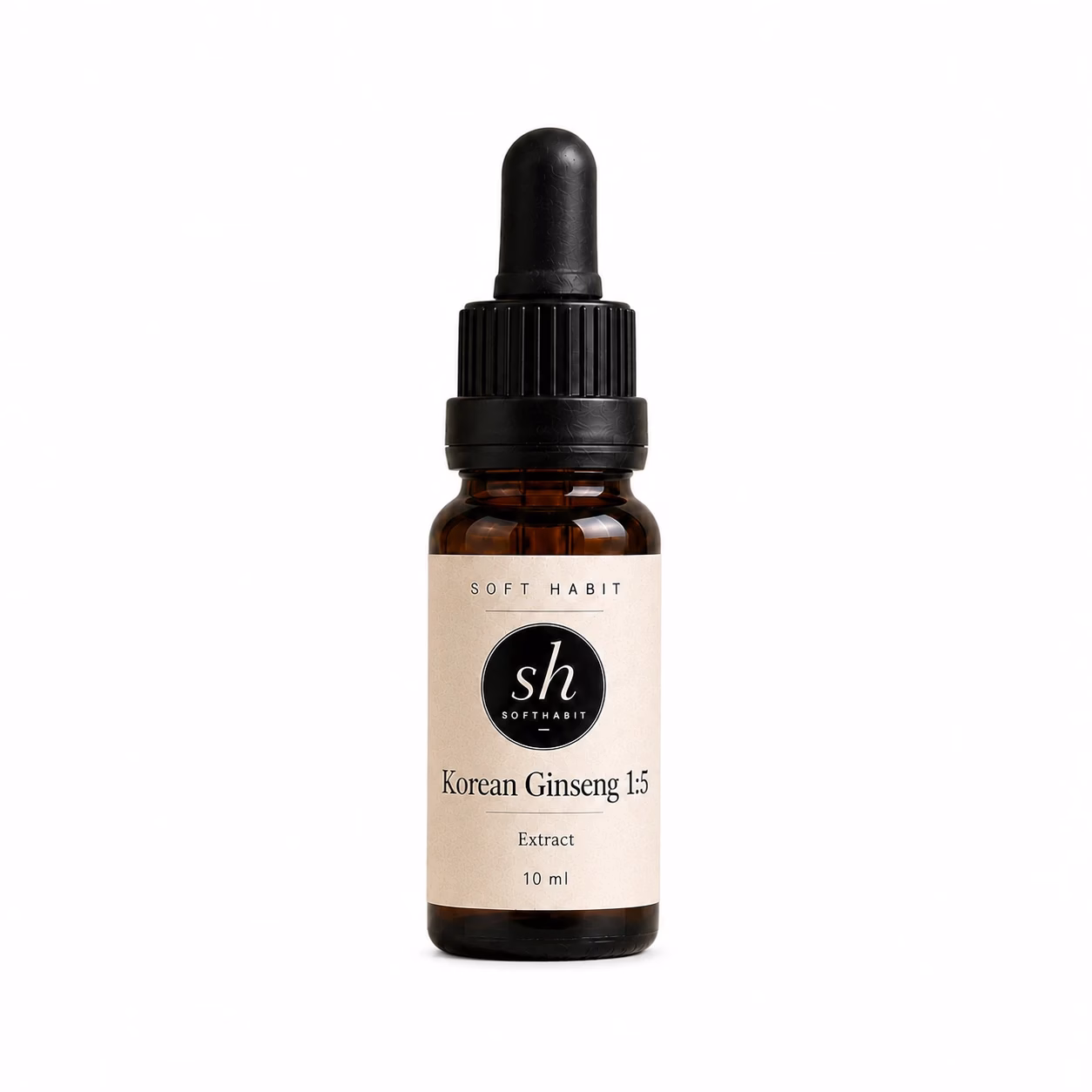 Soft Habit Koreaanse Ginseng Tinctuur 1:5 10 ml op een witte achtergrond
