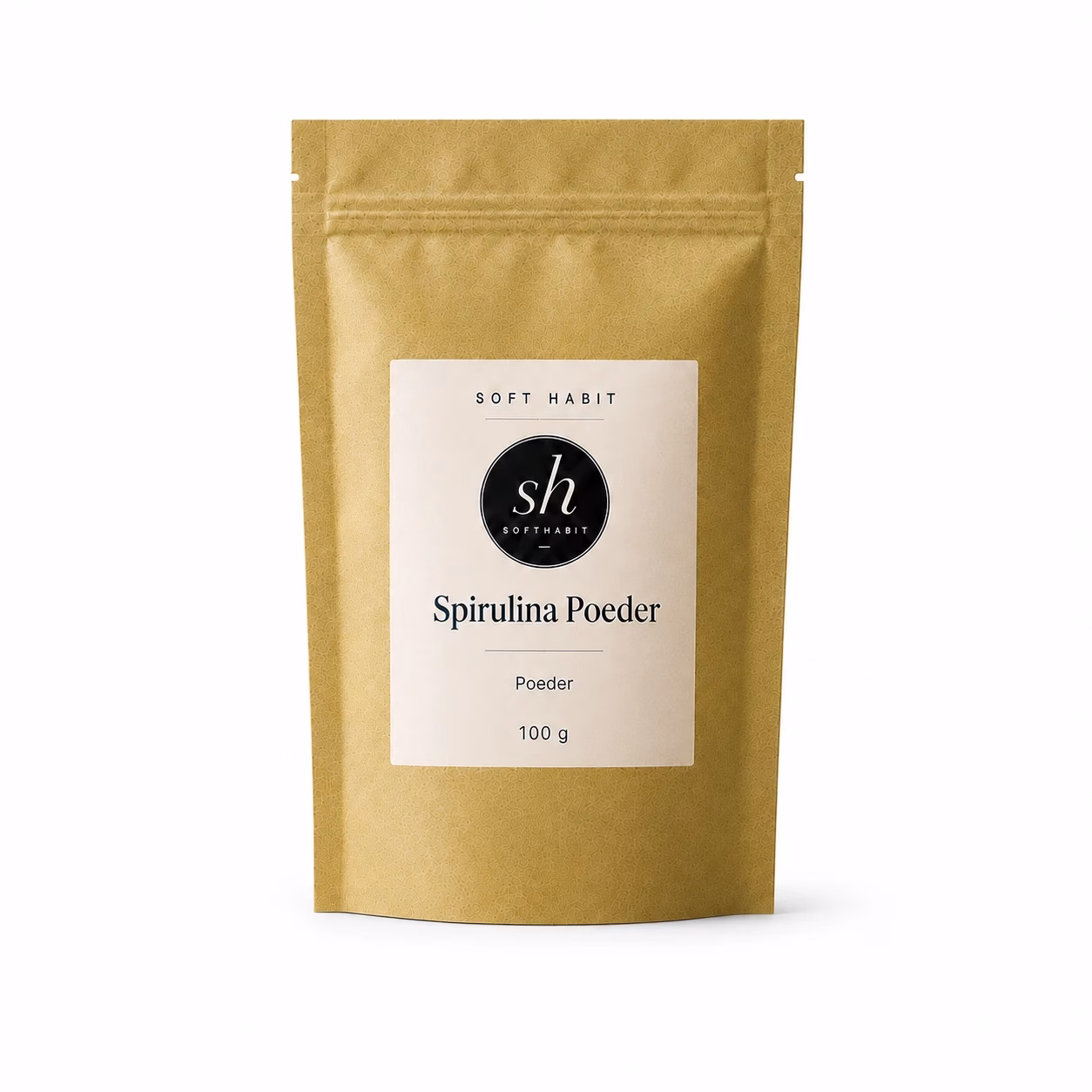Soft Habit Spirulina Poeder 100 g op een witte achtergrond